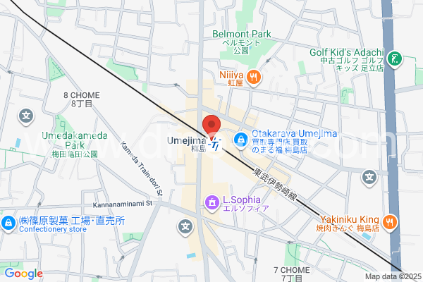 梅島メンズエステの地図です。map of Umejima station where spa and massage salons are located