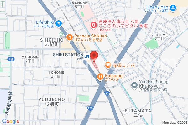 志紀メンズエステの地図です。map of Shiki station where spa and massage salons are located