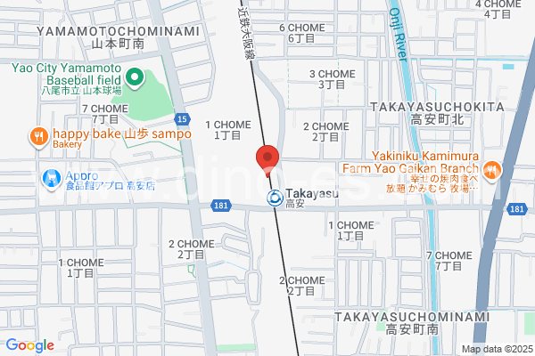 高安メンズエステの地図です。map of Takayasu station where spa and massage salons are located