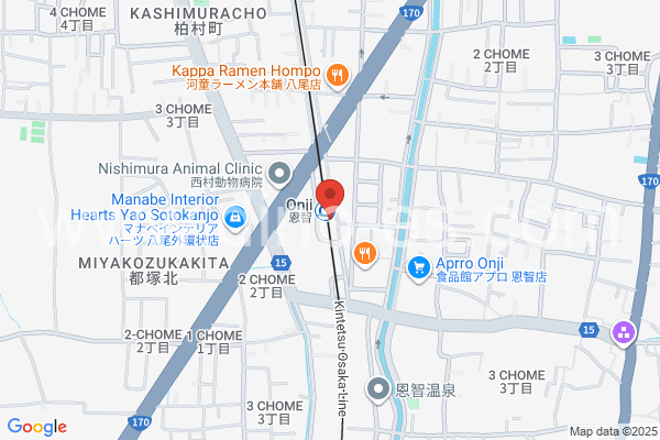 恩智メンズエステの地図です。map of Onji station where spa and massage salons are located