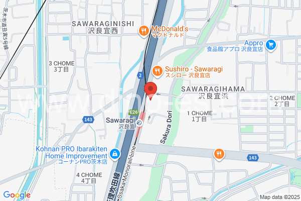 沢良宜メンズエステの地図です。map of Sawaragi station where spa and massage salons are located