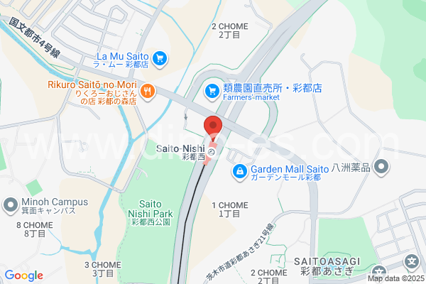 彩都西メンズエステの地図です。map of Saito-Nishi station where spa and massage salons are located