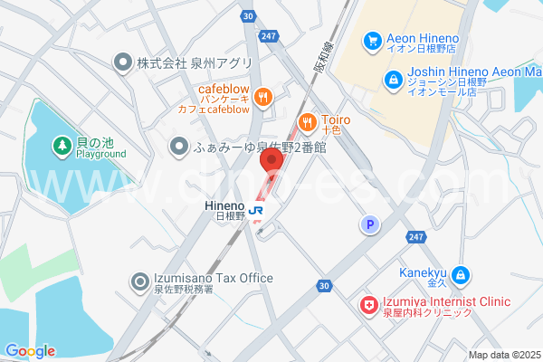 日根野メンズエステの地図です。map of Hineno station where spa and massage salons are located