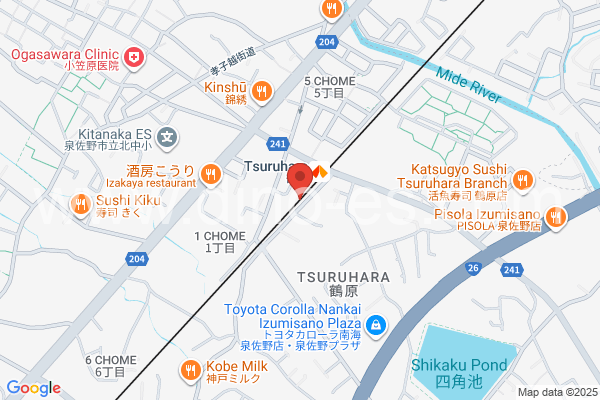鶴原メンズエステの地図です。map of Tsuruhara station where spa and massage salons are located