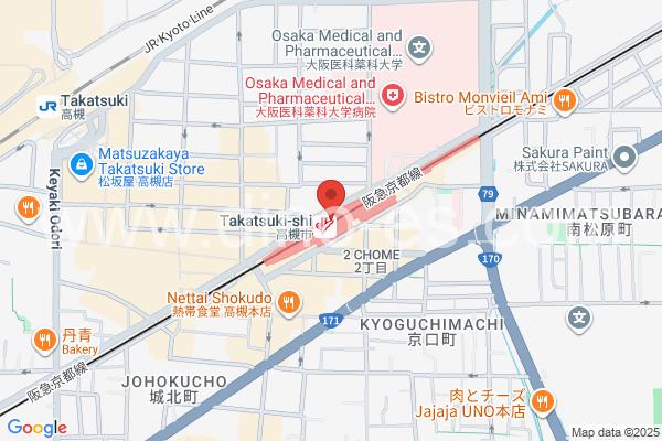 高槻市メンズエステの地図です。map of Takatsuki-shi station where spa and massage salons are located