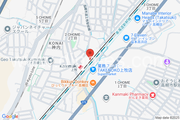 上牧(大阪)メンズエステの地図です。map of Kamimoku station where spa and massage salons are located