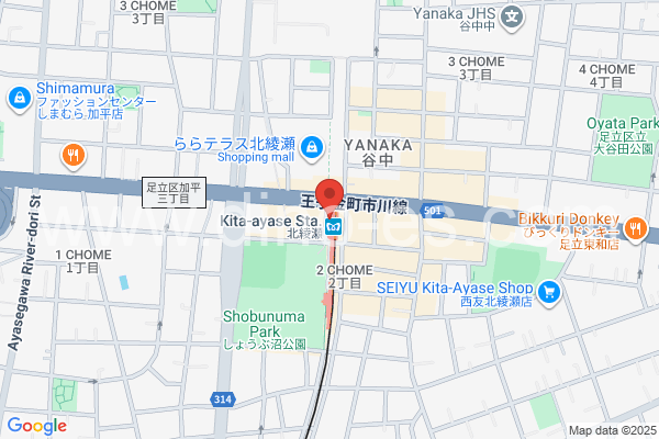 北綾瀬メンズエステの地図です。map of Kita-Ayase station where spa and massage salons are located
