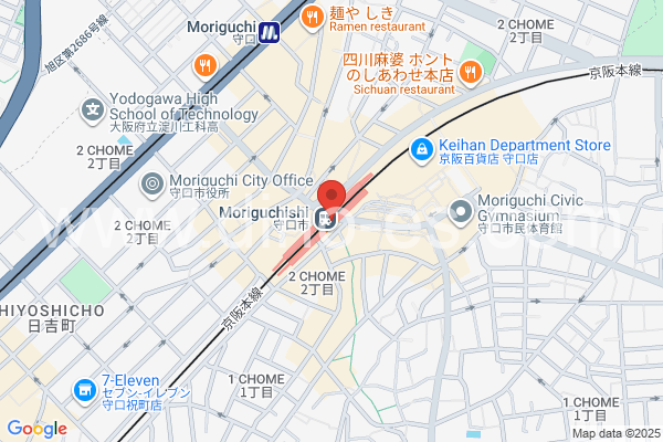 守口市メンズエステの地図です。map of Moriguchishi station where spa and massage salons are located
