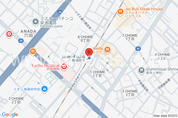 和泉府中メンズエステの地図です。map of Izumi-Fuchū station where spa and massage salons are located