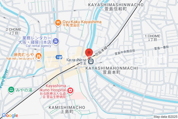 萱島メンズエステの地図です。map of Kayashima station where spa and massage salons are located