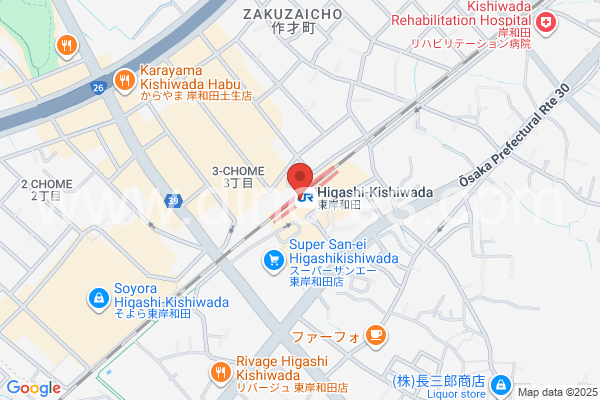 東岸和田メンズエステの地図です。map of Higashi-Kishiwada station where spa and massage salons are located