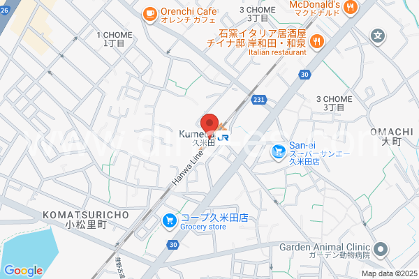 久米田メンズエステの地図です。map of Kumeda station where spa and massage salons are located