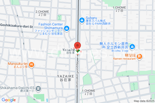 谷在家メンズエステの地図です。map of Yazaike station where spa and massage salons are located