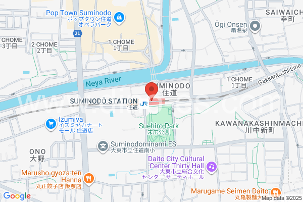 住道メンズエステの地図です。map of Suminodō station where spa and massage salons are located