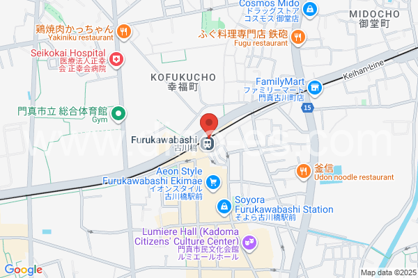 古川橋メンズエステの地図です。map of Furukawabashi station where spa and massage salons are located