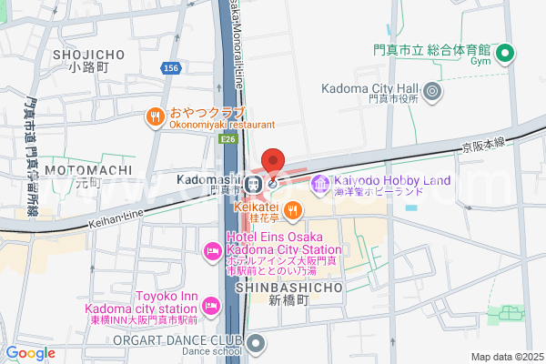 門真市メンズエステの地図です。map of Kadomashi station where spa and massage salons are located