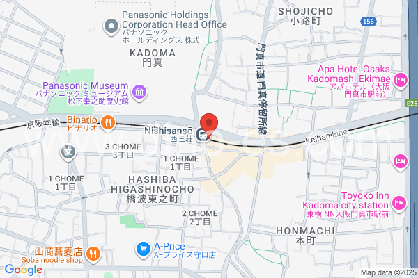 西三荘メンズエステの地図です。map of Nishi-Sanso station where spa and massage salons are located