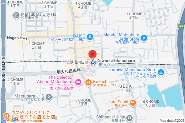 河内松原メンズエステの地図です。map of Kawachi-Matsubara station where spa and massage salons are located