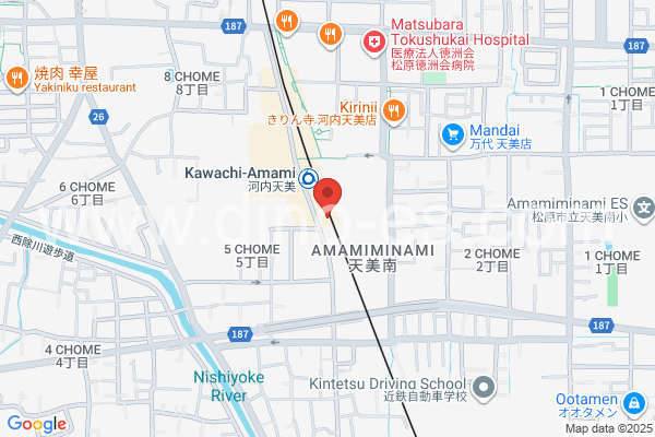 河内天美メンズエステの地図です。map of Kawachi-Amami station where spa and massage salons are located