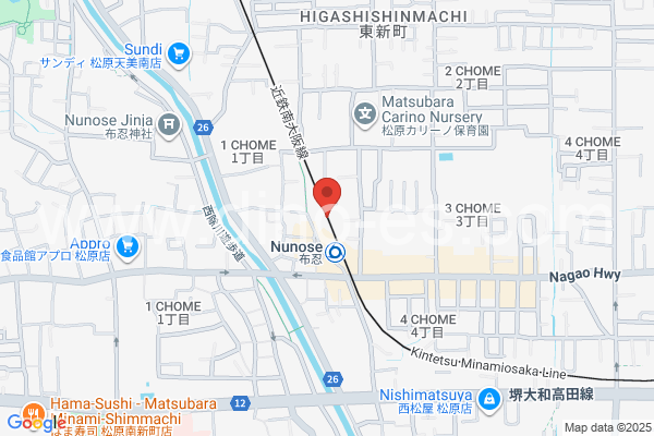 布忍メンズエステの地図です。map of Nunose station where spa and massage salons are located