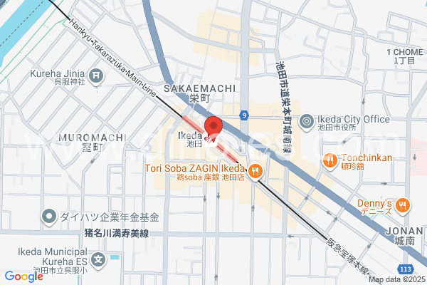 池田(大阪)メンズエステの地図です。map of Ikeda station where spa and massage salons are located