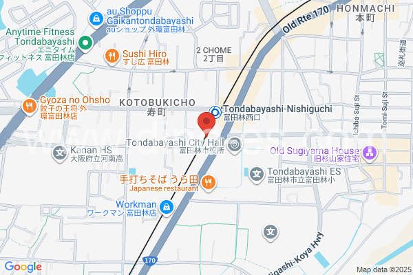 富田林西口メンズエステの地図です。map of Tondabayashi-nishiguchi station where spa and massage salons are located
