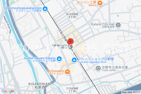 交野市メンズエステの地図です。map of Katanoshi station where spa and massage salons are located