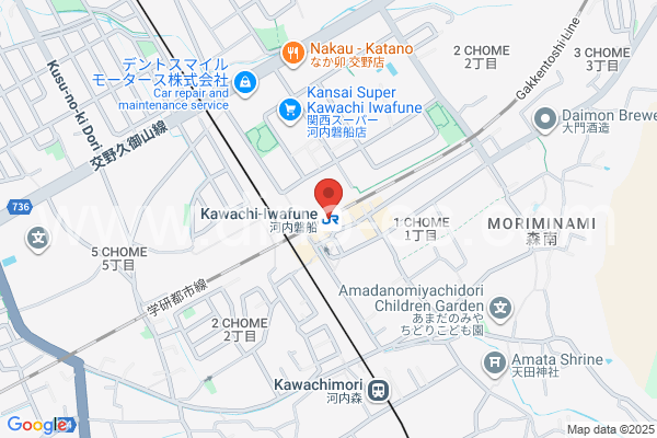 河内磐船メンズエステの地図です。map of Kawachi-Iwafune station where spa and massage salons are located