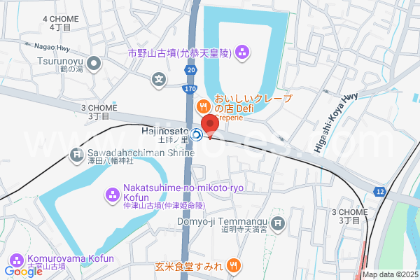 土師ノ里メンズエステの地図です。map of Hajinosato station where spa and massage salons are located