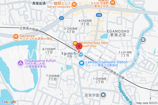 恵我ノ荘メンズエステの地図です。map of Eganoshō station where spa and massage salons are located