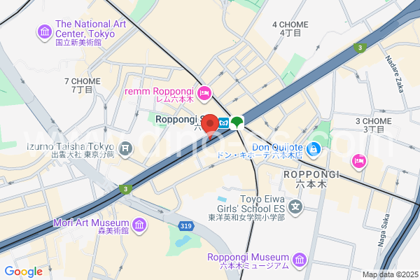 六本木メンズエステの地図です。map of Roppongi station where spa and massage salons are located