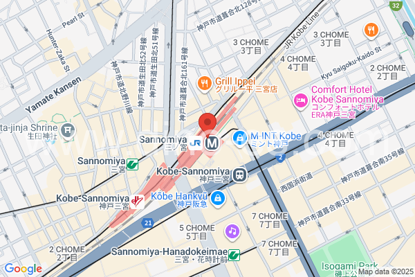 三ノ宮(ＪＲ)メンズエステの地図です。map of Sannomiya station where spa and massage salons are located