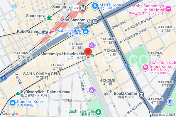 三宮・花時計前メンズエステの地図です。map of Sannomiya-Hanadokeimae station where spa and massage salons are located