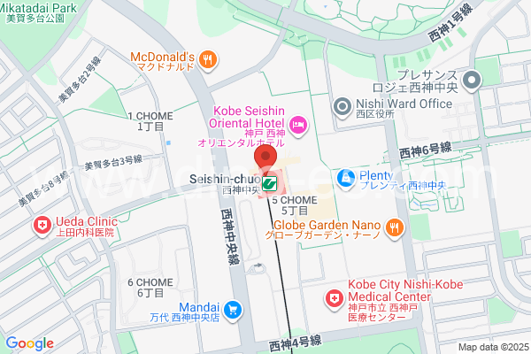 西神中央メンズエステの地図です。map of Seishin-Chūō station where spa and massage salons are located