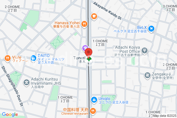 舎人メンズエステの地図です。map of Toneri station where spa and massage salons are located