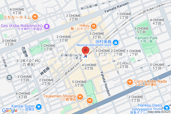 六甲道メンズエステの地図です。map of Rokkōmichi station where spa and massage salons are located