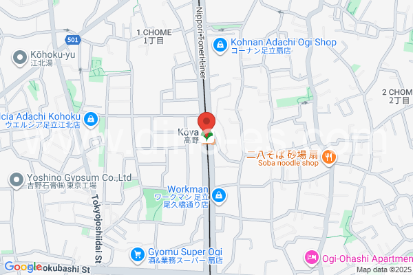 高野(東京)メンズエステの地図です。map of Kōya station where spa and massage salons are located