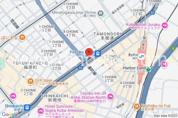 高速神戸メンズエステの地図です。map of Kōsoku-Kōbe station where spa and massage salons are located