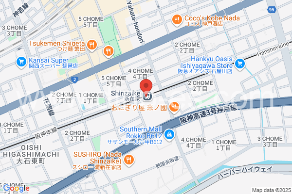 新在家メンズエステの地図です。map of Shinzaike station where spa and massage salons are located