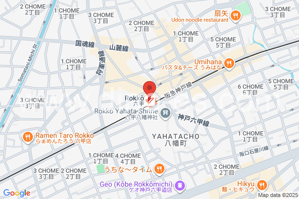 六甲メンズエステの地図です。map of Rokkō station where spa and massage salons are located