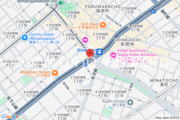新開地メンズエステの地図です。map of Shinkaichi station where spa and massage salons are located
