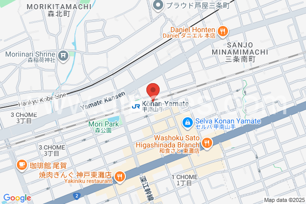 甲南山手メンズエステの地図です。map of Kōnan-Yamate station where spa and massage salons are located