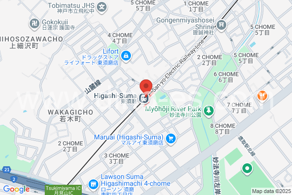東須磨メンズエステの地図です。map of Higashi-Suma station where spa and massage salons are located