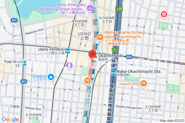 御徒町メンズエステの地図です。map of Okachimachi station where spa and massage salons are located