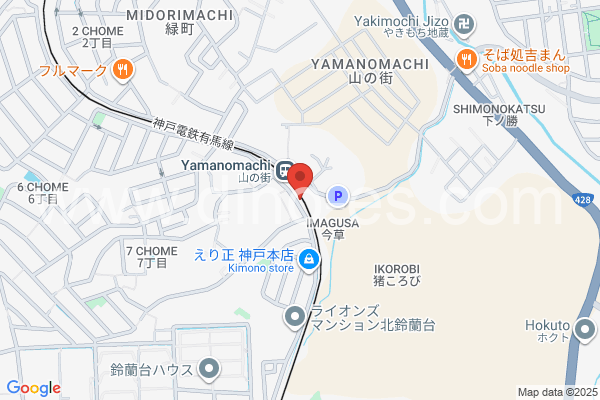 山の街メンズエステの地図です。map of Yama no Machi station where spa and massage salons are located