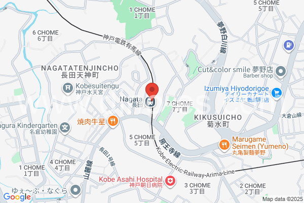 長田(神戸市営)メンズエステの地図です。map of Nagata station where spa and massage salons are located
