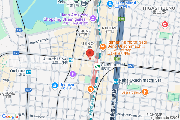 上野御徒町メンズエステの地図です。map of Ueno-Okachimachi station where spa and massage salons are located