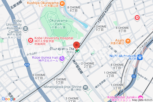 大倉山(兵庫)メンズエステの地図です。map of Ōkurayama station where spa and massage salons are located