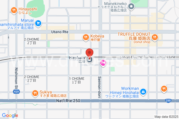 広畑メンズエステの地図です。map of Hirohata station where spa and massage salons are located