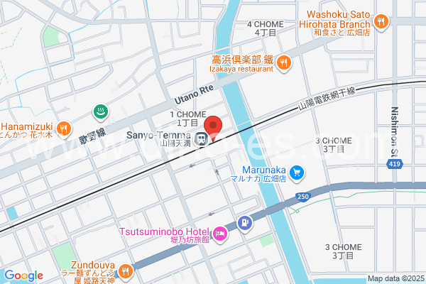 山陽天満メンズエステの地図です。map of Sanyo Temma station where spa and massage salons are located